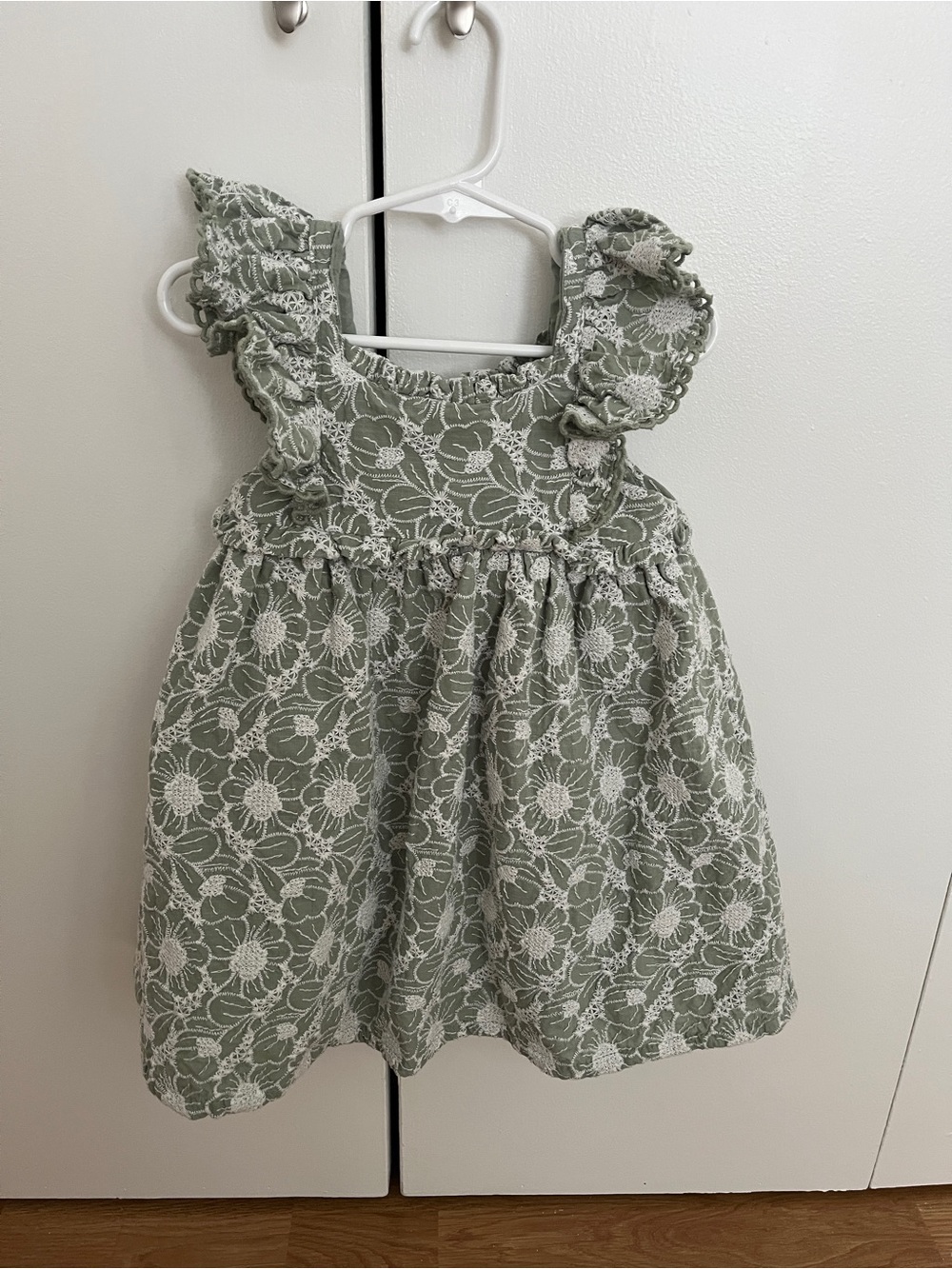 Girls' Sage Green Floral Ruffle Dress
